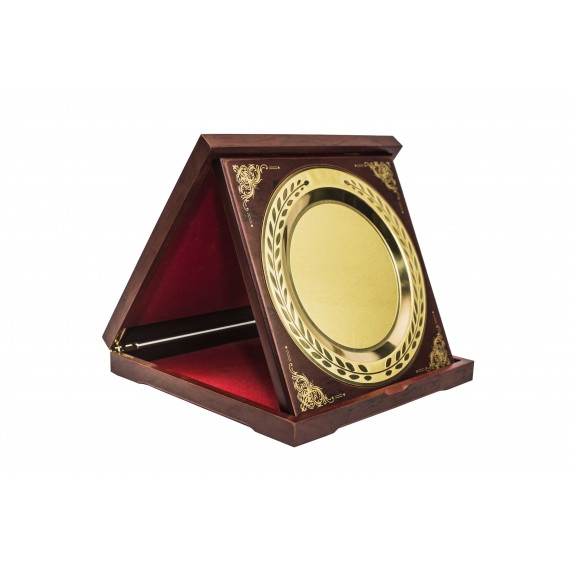 AWARD PLATE IN WOOD BOX/FOLDING SMALL 17X17X3.5CM